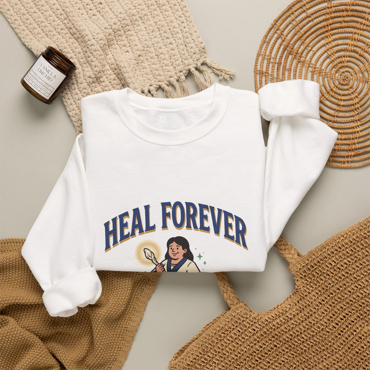 Heal Forever Sweatshirt — Vintage Saint Illustration Crewneck