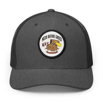 Embroidered Trucker Cap — 'Need Before Greed' Patch