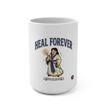 Heal Forever 15oz Mug — Cute Healer Character Coffee Cup, RPG Medic Gift