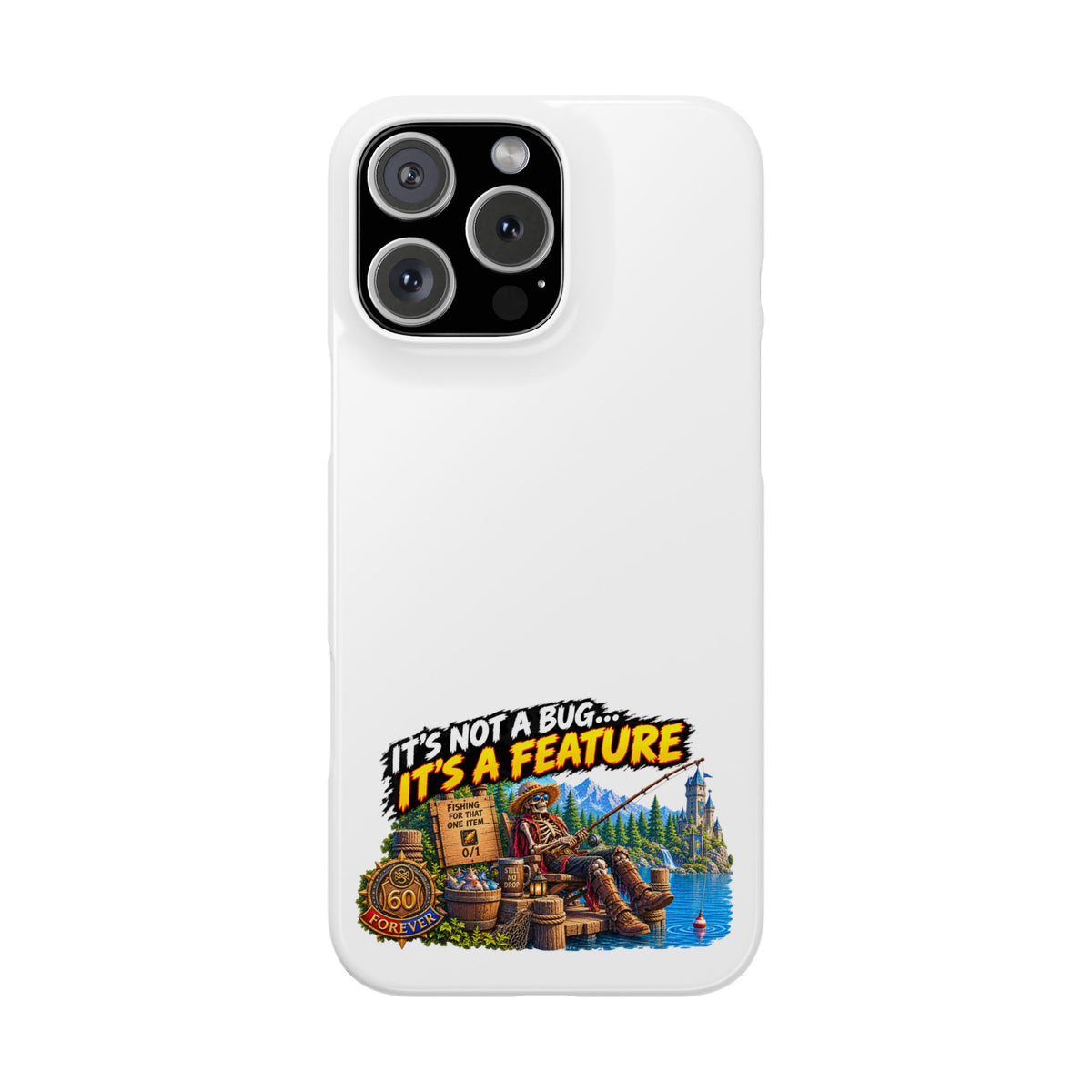 Slim Phone Case — "It's Not a Bug, It's a Feature" Rustic Camping Design