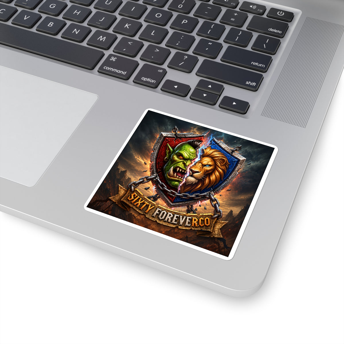 Sixty ForeverCo Orc vs Lion Crest Square Sticker — Fantasy Gaming Emblem