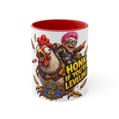 Gaming Mug — "Honk If You're Leveling" Funny Gamer Coffee Cup (Color Accent)