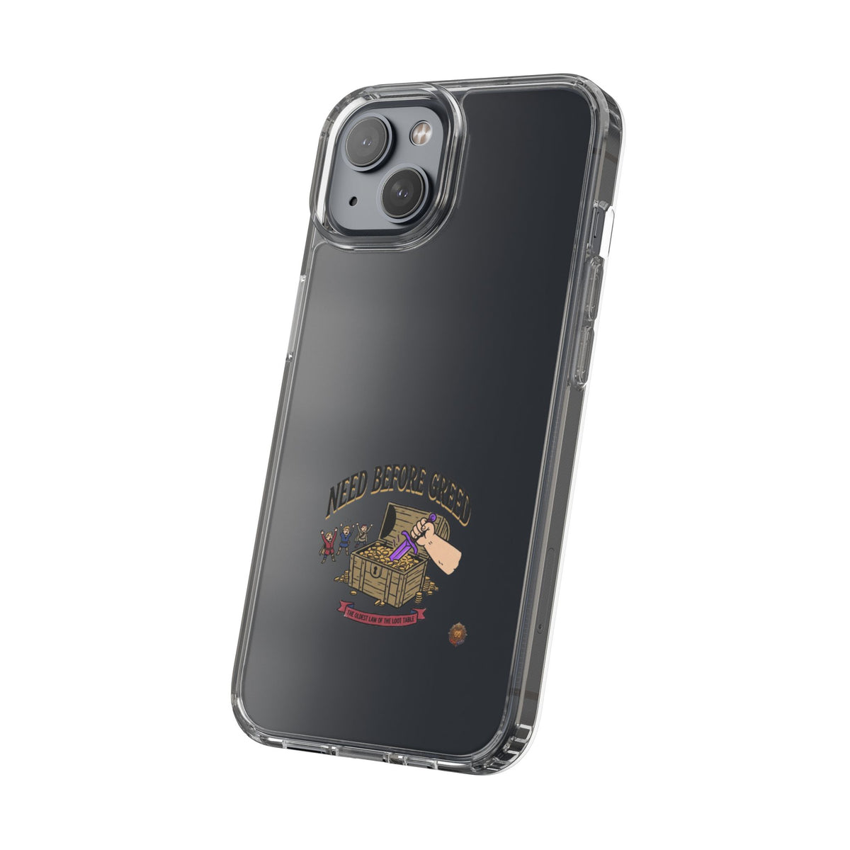 Clear Phone Case — "Need Before Greed" Treasure Chest Design