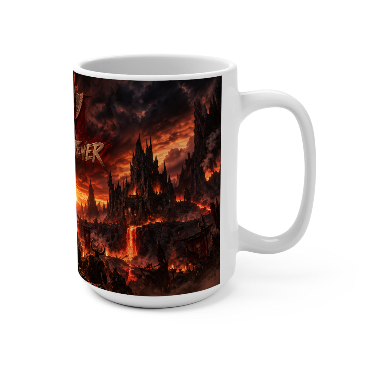 15oz Ceramic Mug — Dark Skull 'Sixty Forever' Gothic Sunset Design