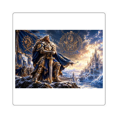 Square Sticker — Viking Warrior Frost Battle Scene (60 Forever Emblem)