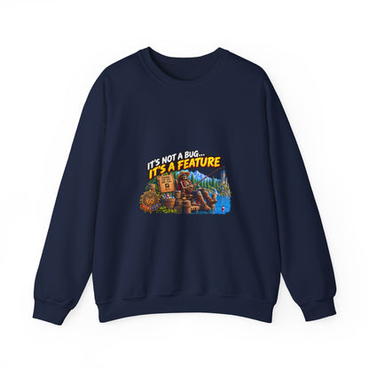 Crewneck Sweatshirt - “It’s Not a Bug, It’s a Feature” Retro Cabin Gamer Design