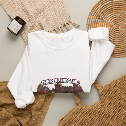 Gaming Crewneck Sweatshirt — "The Real Endgame: Finding a Group for a Level 12 Dungeon"