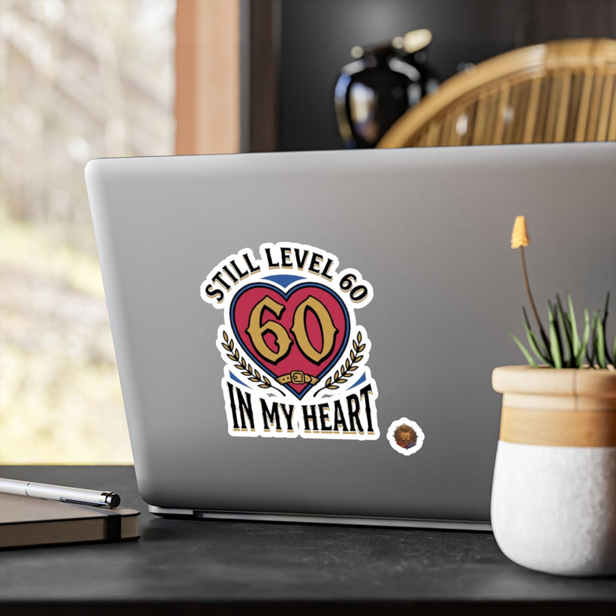 60th Birthday Vinyl Decal — "Still Level 60 In My Heart" Kiss-Cut Sticker