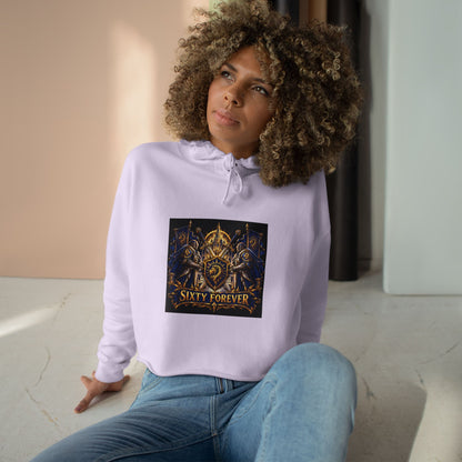 Sixty Forever Cropped Hoodie — Vintage Gothic Crest Graphic