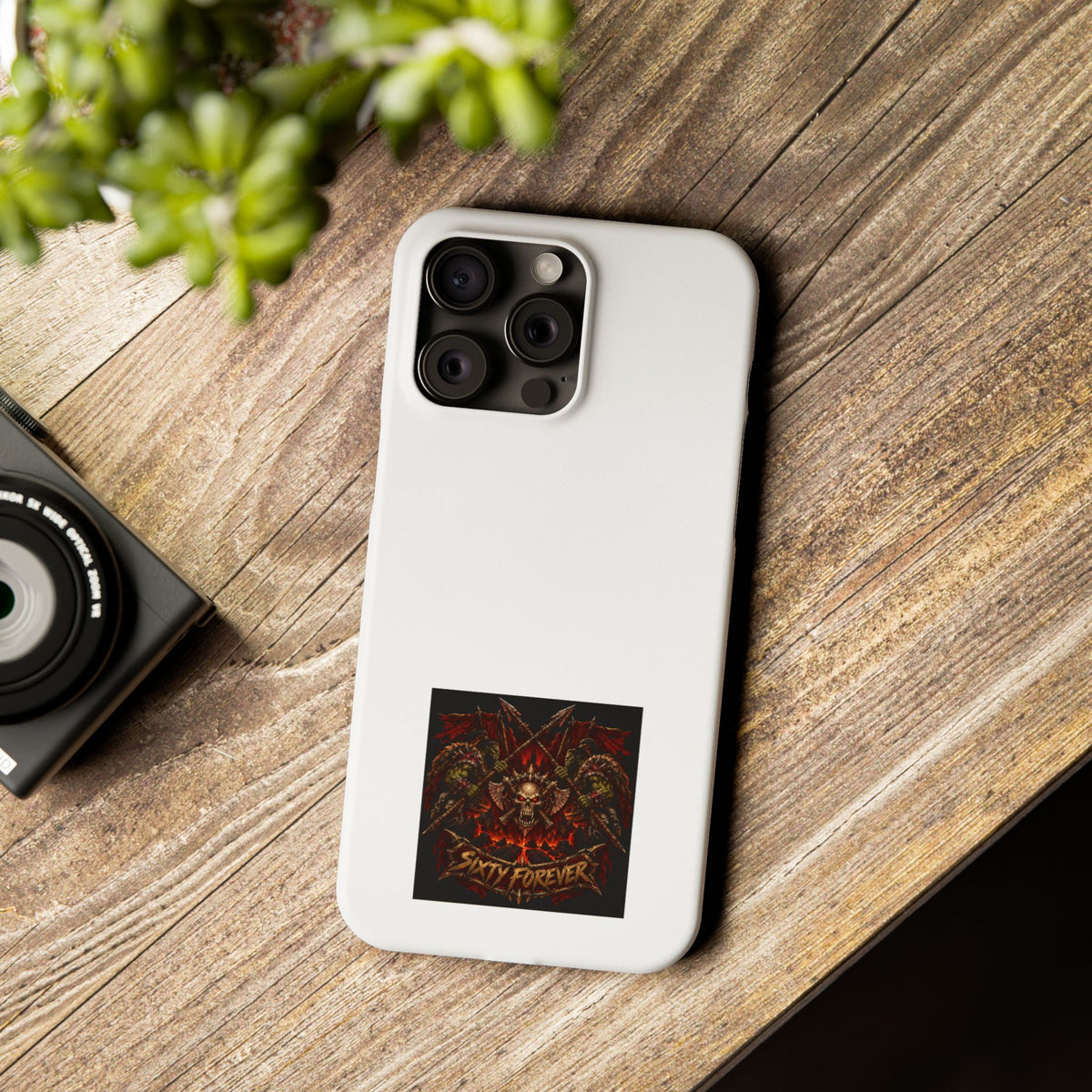 Slim Phone Case — 'Sixty Forever' Gothic Skull & Wings Design