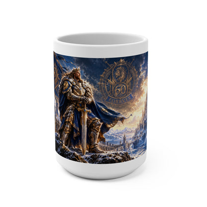 15oz Fantasy Warrior Mug — Epic King, Castle & 50th Anniversary Emblem