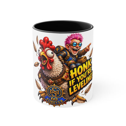 Gaming Mug — "Honk If You're Leveling" Funny Gamer Coffee Cup (Color Accent)