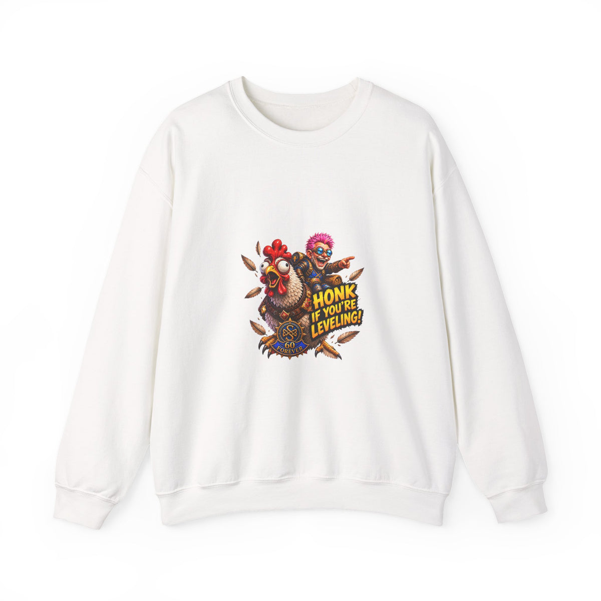Crewneck Sweatshirt — "Honk If You're Leveling" Gamer Chicken Graphic