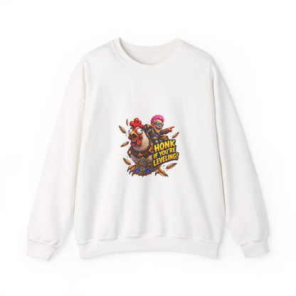 Crewneck Sweatshirt — "Honk If You're Leveling" Gamer Chicken Graphic