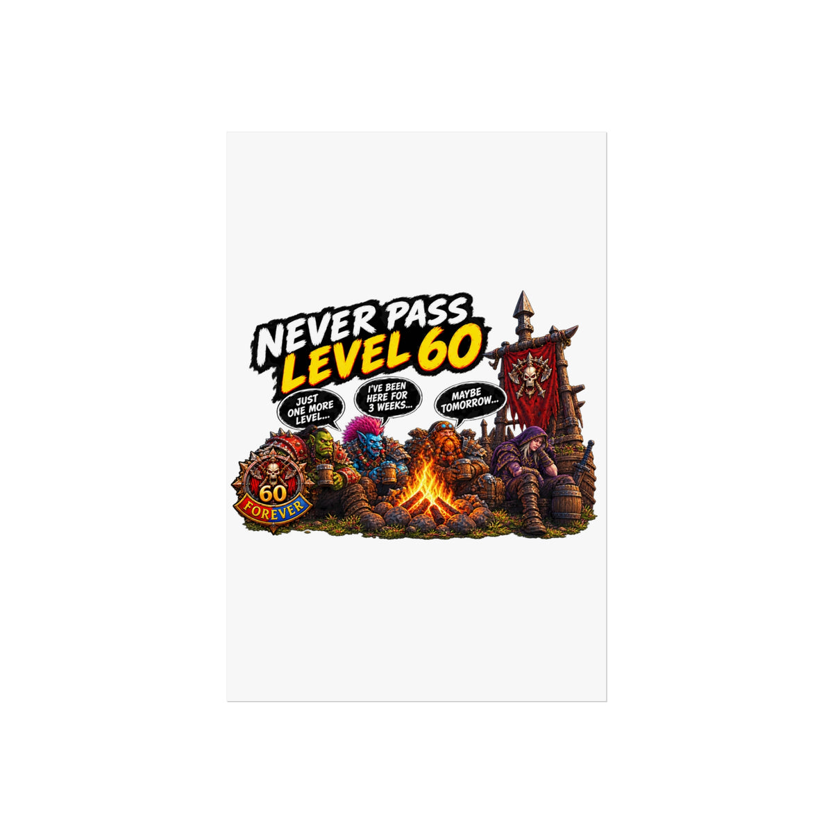 Never Pass Level 60 Fine Art Poster – Funny Gamer 60th Birthday Wall Art