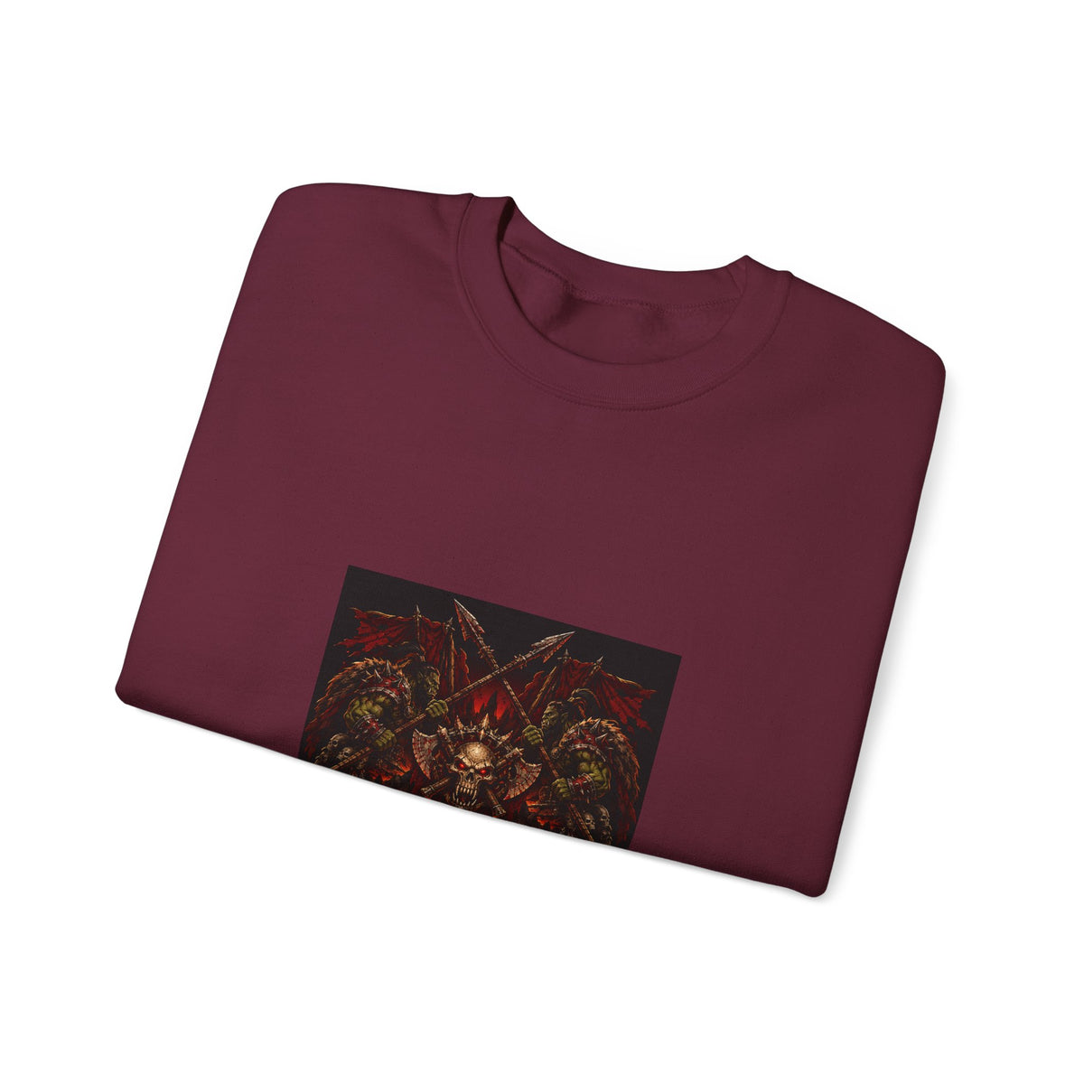 Crewneck Sweatshirt — Gothic Skull & Flames "Seven For Hell" Graphic