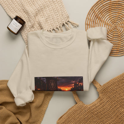 Apocalyptic Cityscape Crewneck Sweatshirt — Dystopian Sunset Graphic