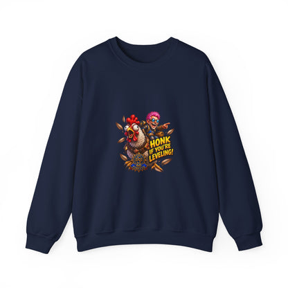 Crewneck Sweatshirt — "Honk If You're Leveling" Gamer Chicken Graphic