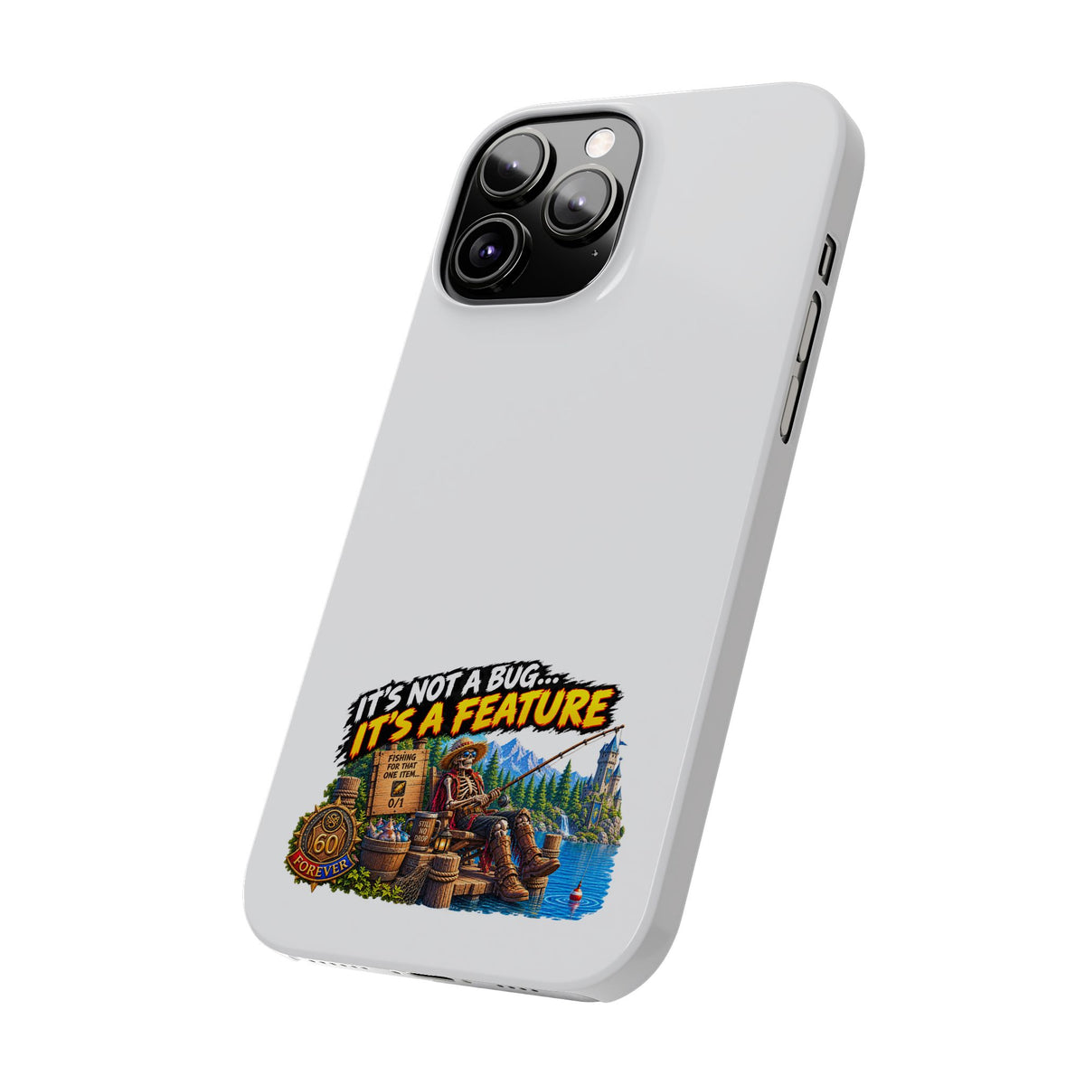 Slim Phone Case — "It's Not a Bug, It's a Feature" Rustic Camping Design