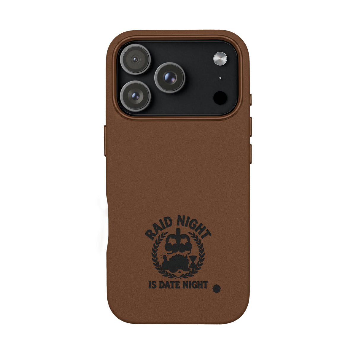Engraved PU Leather Phone Case — 'Raid Night' Embossed Protective Cover