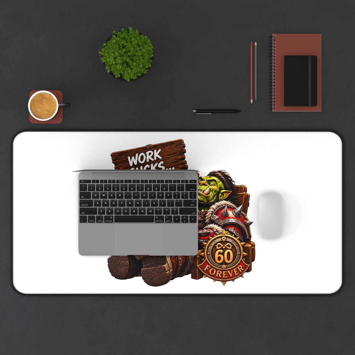 Gaming Orc Desk Mat — "Work Sucks, Let's Raid!" 60+ Gamer Gift