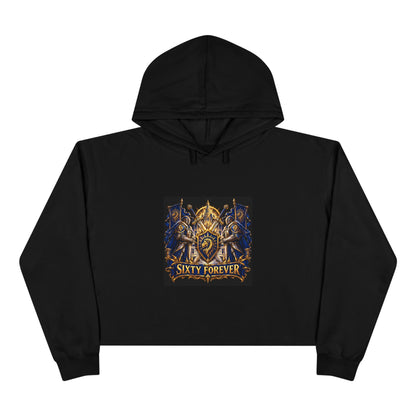 Sixty Forever Cropped Hoodie — Vintage Gothic Crest Graphic