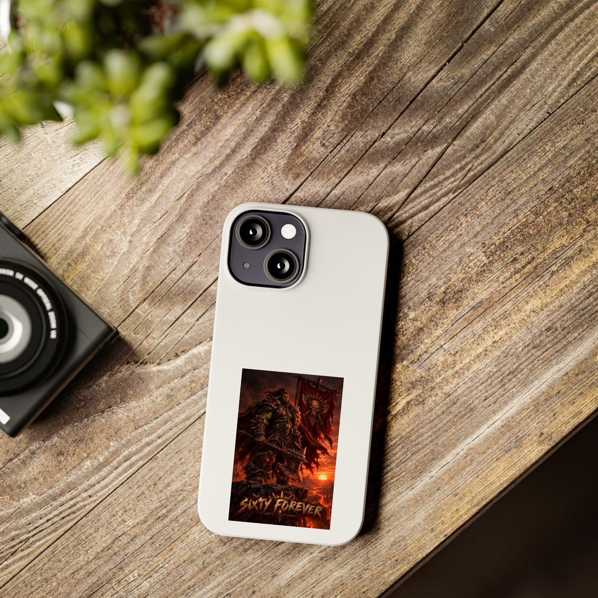 Slim Phone Case — Dark Viking Warrior 'Sixty Forever' Graphic