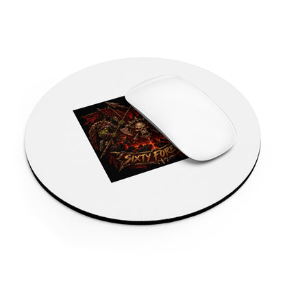 Sixty Forever Skull & Wings Round Mouse Pad — Heavy Metal Gaming Desk Mat