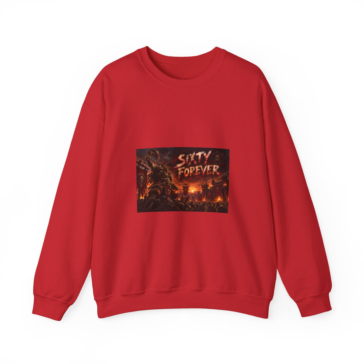 Sixty Forever Crewneck Sweatshirt — Gothic Fire Graphic Sweatshirt