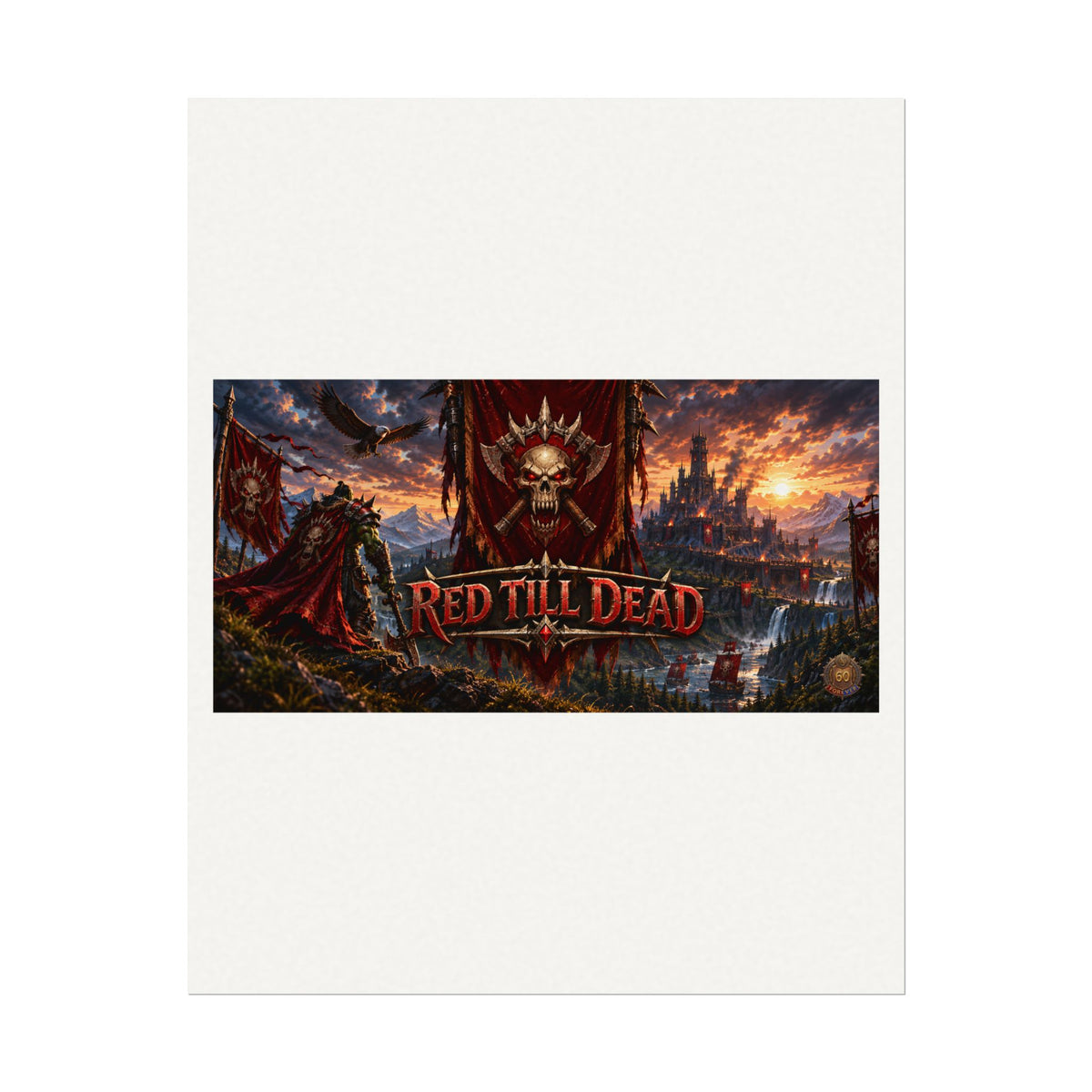Red Till Dead Gothic Skull Poster — Textured Watercolor Matte Print