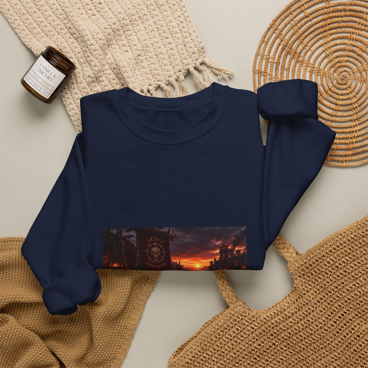 Apocalyptic Cityscape Crewneck Sweatshirt — Dystopian Sunset Graphic