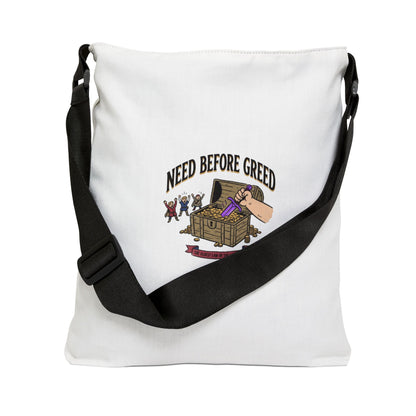 Need Before Greed Tote Bag — Adjustable Canvas Tote with Funny Vintage Coin Pouch Design