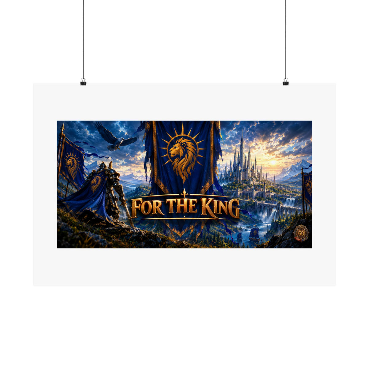 For The King Satin Poster — Fantasy Castle & Lion Banner Wall Art
