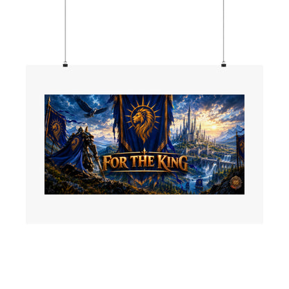For The King Satin Poster — Fantasy Castle & Lion Banner Wall Art