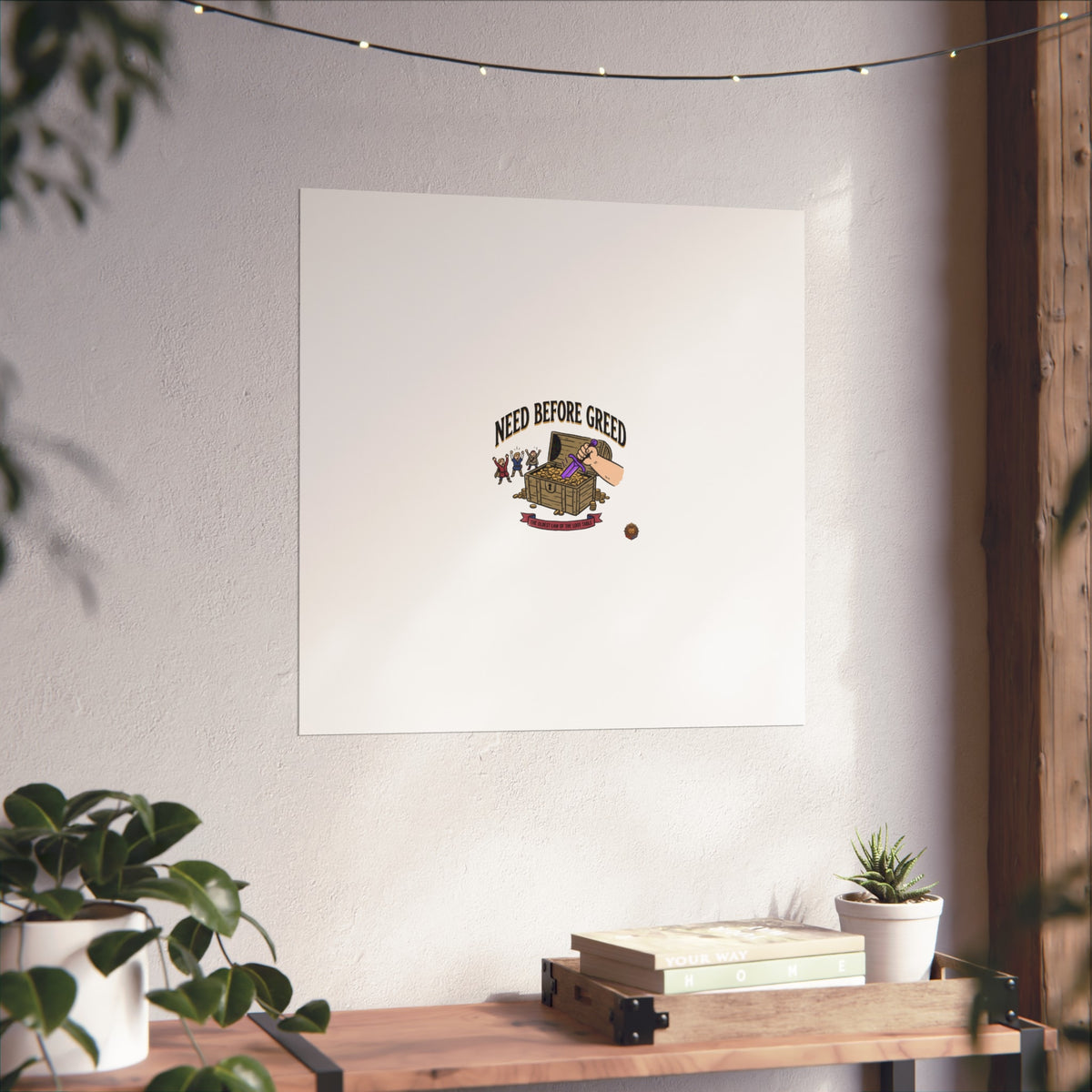 Need Before Greed Fine Art Poster — Vintage Chest Illustration, Inspirational Wall Art