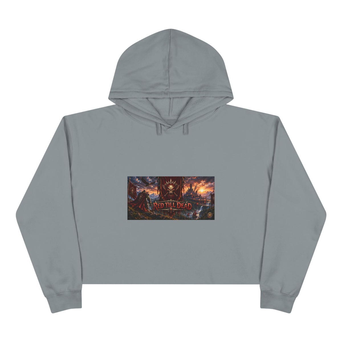 Cropped Hoodie — Dark Fantasy Graphic Crop Hoodie with Epic Battle Scene