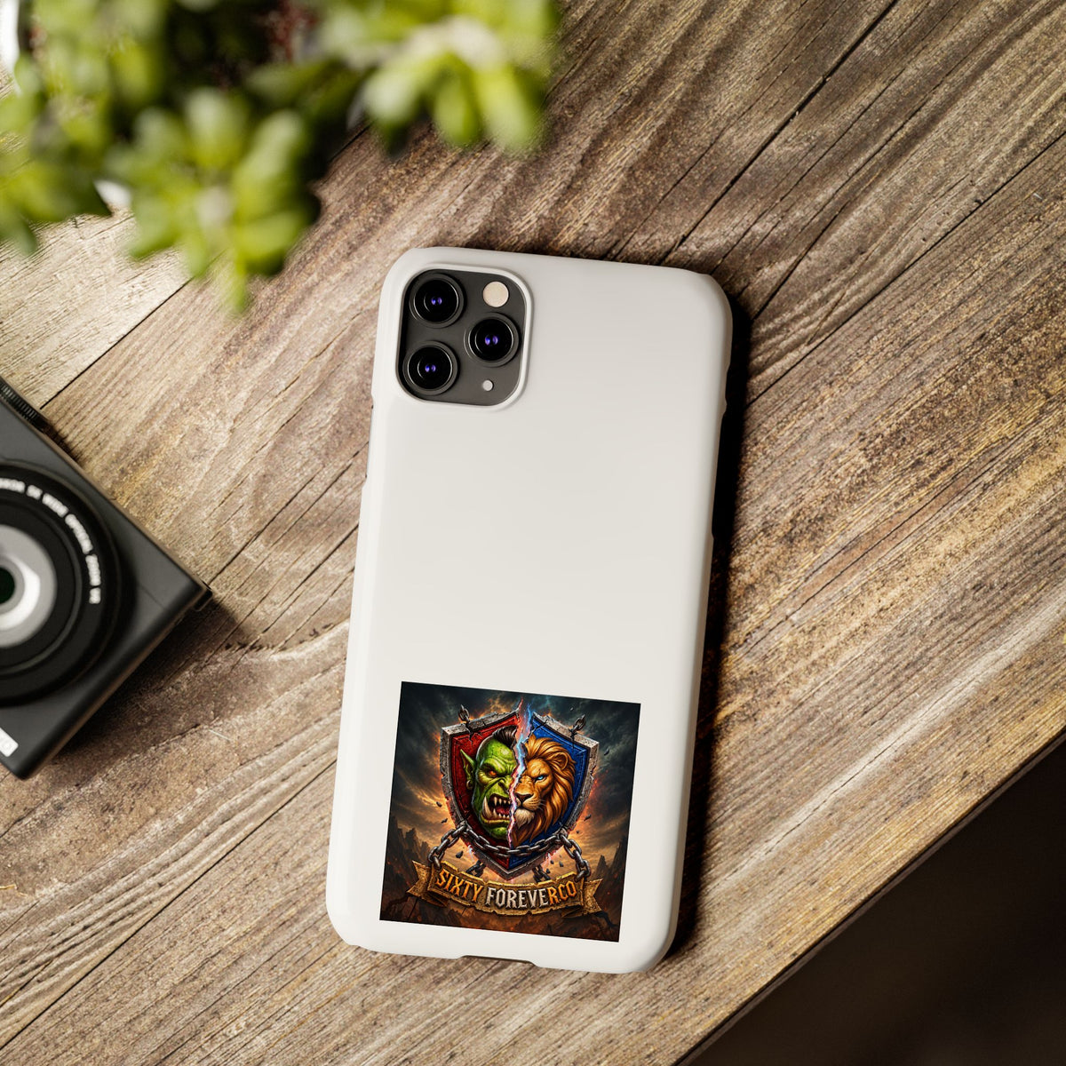 Slim Phone Case — Fantasy Shield Orc & Lion Crest "Sixty Forever"