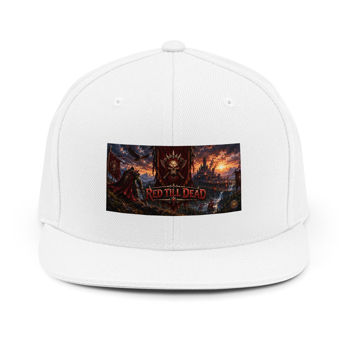 Red Till Dead Snapback Hat — Gothic Fantasy Skull Patch Cap