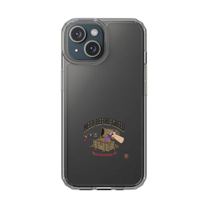 Clear Phone Case — "Need Before Greed" Treasure Chest Design