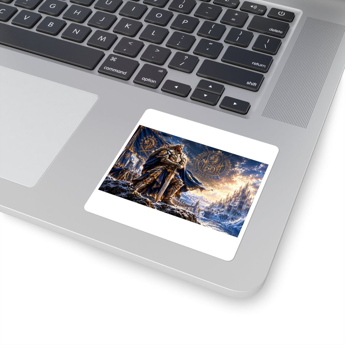 Square Sticker — Viking Warrior Frost Battle Scene (60 Forever Emblem)