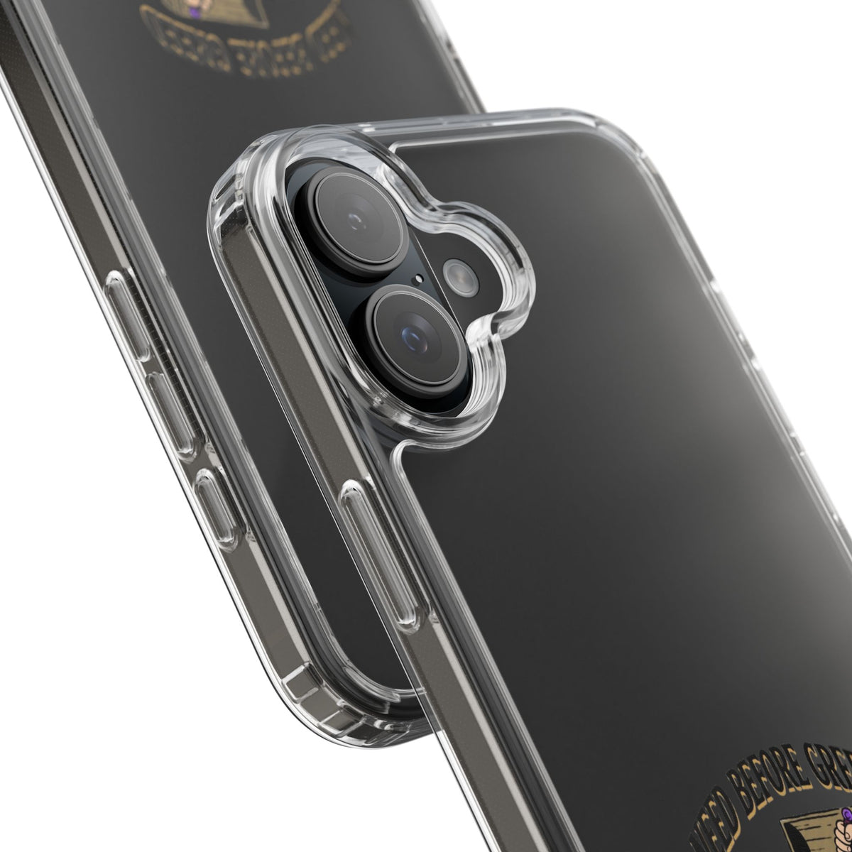 Clear Phone Case — "Need Before Greed" Treasure Chest Design