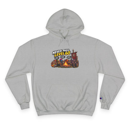 Champion Hoodie - 'Never Pass Level 60' Gamer Campfire Graphic Hoodie