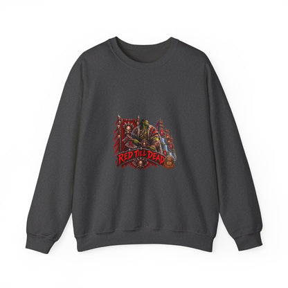 Red Till Dead Graphic Sweatshirt — Gothic Skeleton Horror Crewneck