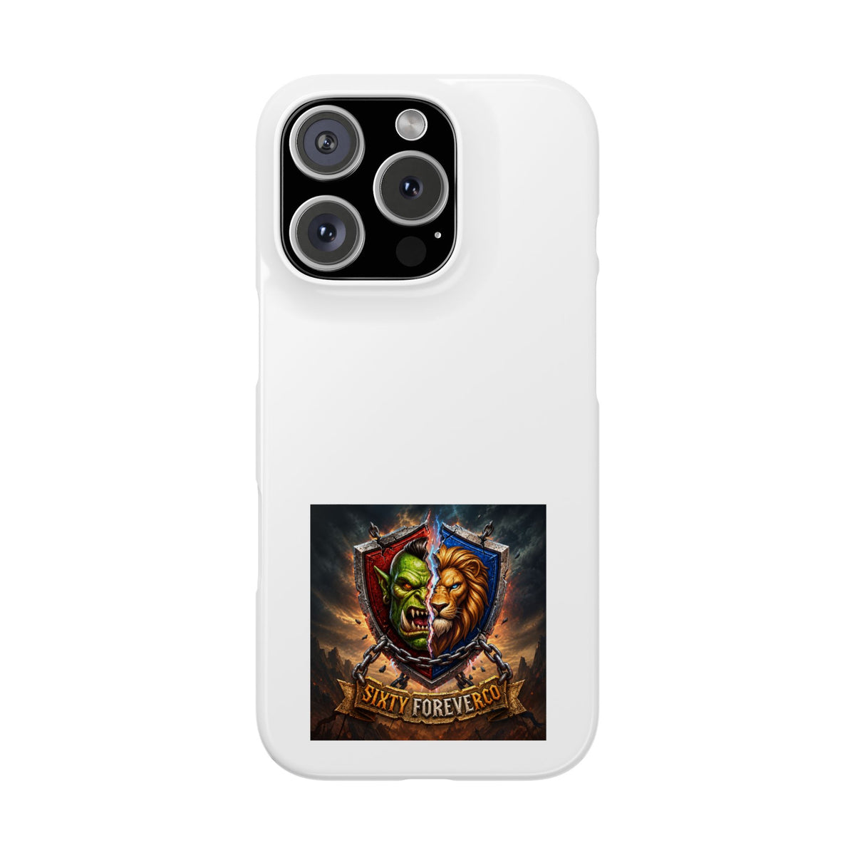 Slim Phone Case — Fantasy Shield Orc & Lion Crest "Sixty Forever"