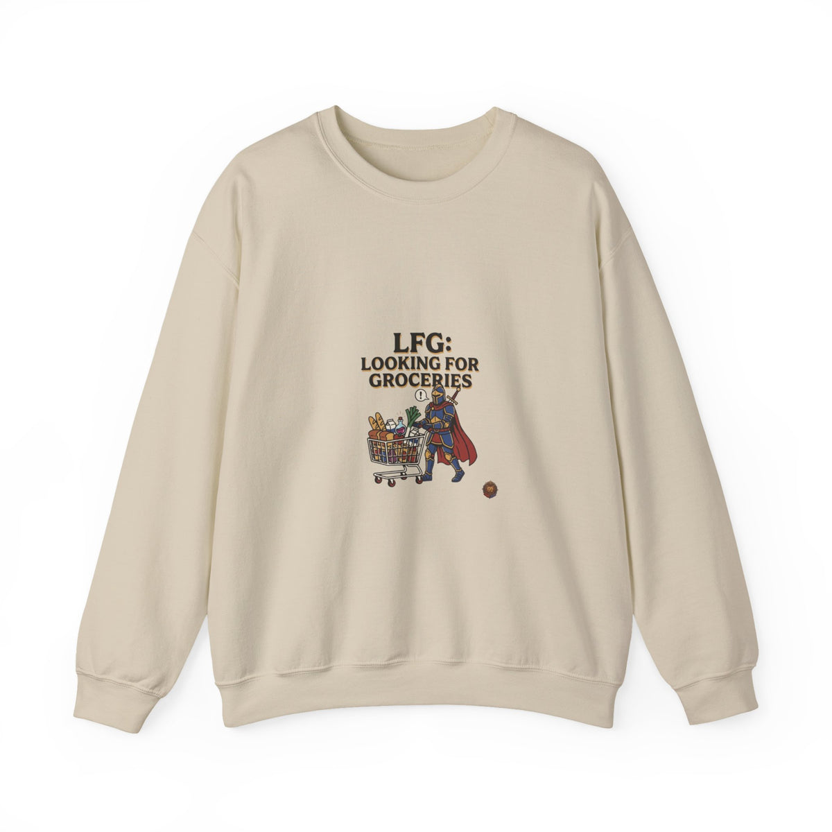 Crewneck Sweatshirt — "LFG: Looking For Groceries" Funny Gamer Shopping Graphic