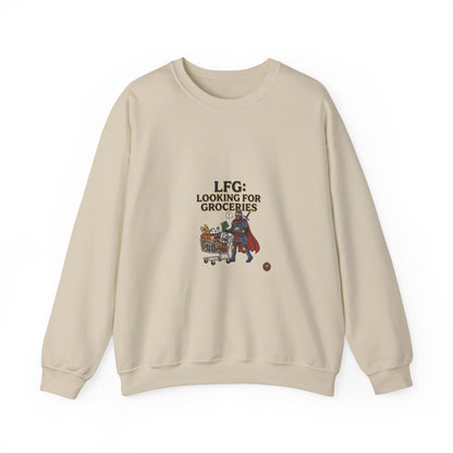 Crewneck Sweatshirt — "LFG: Looking For Groceries" Funny Gamer Shopping Graphic