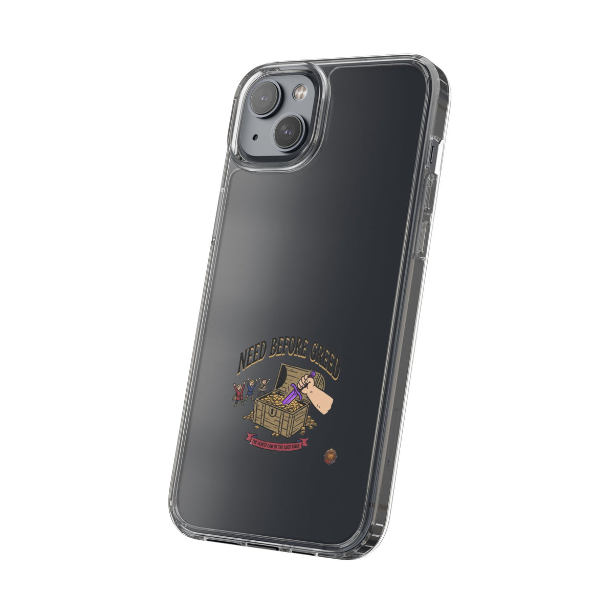 Clear Phone Case — "Need Before Greed" Treasure Chest Design