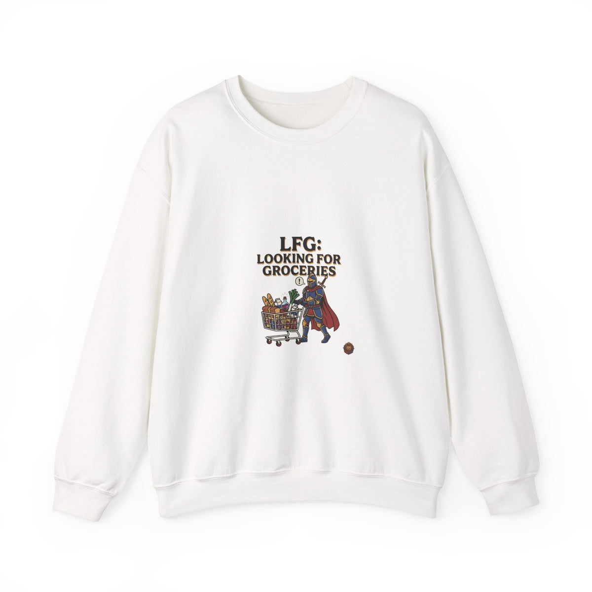 Crewneck Sweatshirt — "LFG: Looking For Groceries" Funny Gamer Shopping Graphic