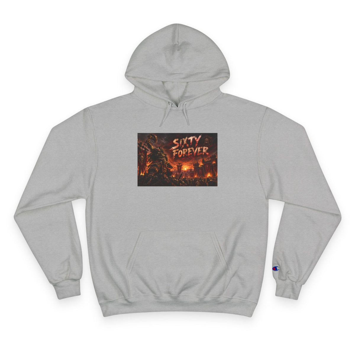 Champion Hoodie — 'Sixty Forever' Retro Horror Graphic Hoodie