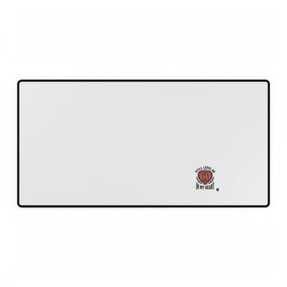 Large Desk Mat — Minimal White Gaming/Office Pad with 'All I Need Is Go In My Heart' Badge